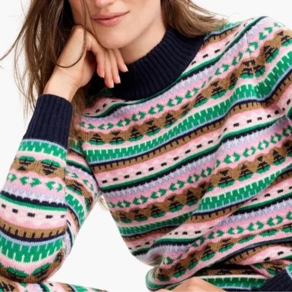 J. Crew Lambswool Blend Fair Isle Mock Neck Sweater  Size Medium